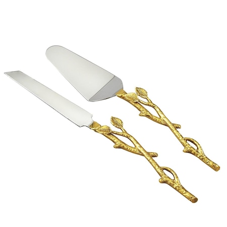 Jiallo Gilt Gold Leaf & Hammered Steel Finish Cake Servers Set 70017